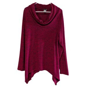 Fig & Blu Women's Cowl Neck Sweater, Heathered Red, Medium, Asymmetrical Hem